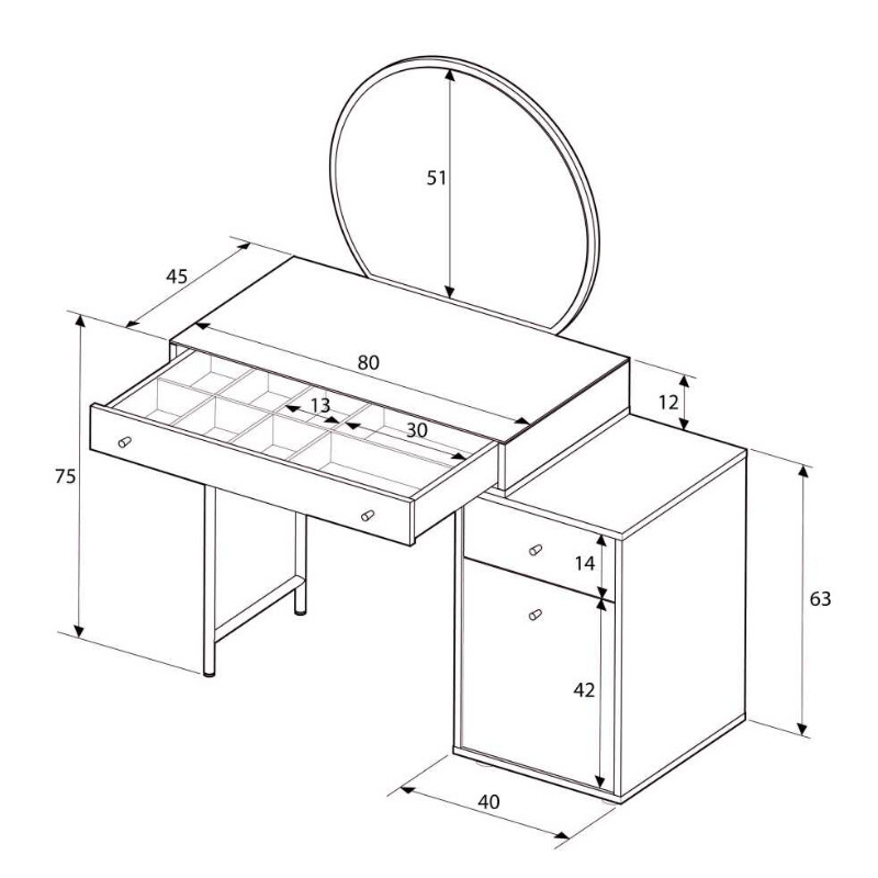 Τουαλέτα με καθρέπτη χρώμα λευκό του πάγου 11