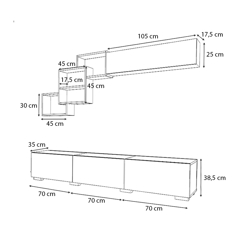Σύνθεση τηλεόρασης χρώμα λευκό - φυσικό οξιάς 4