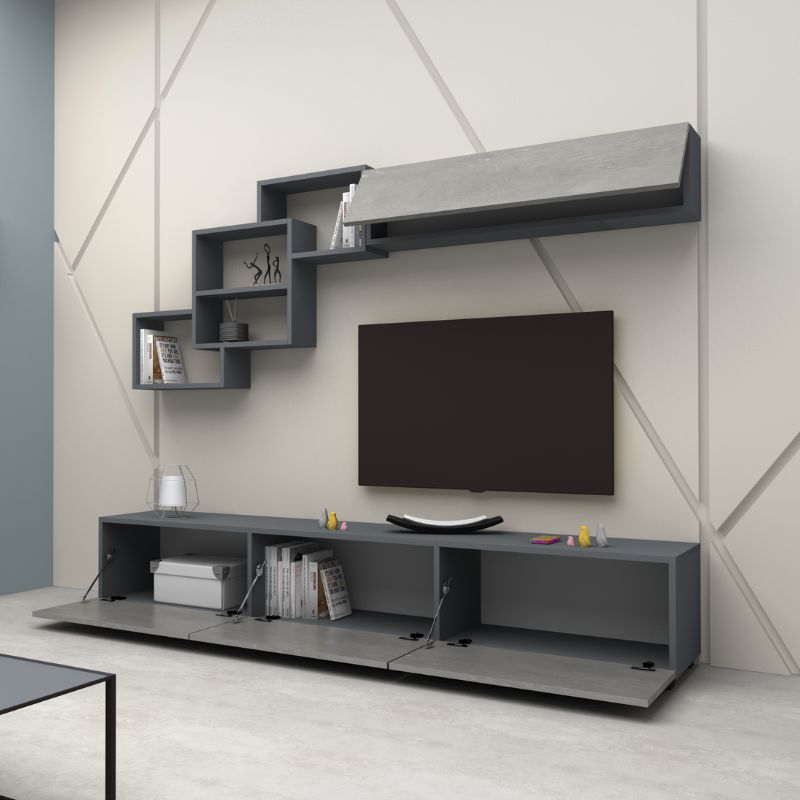 Σύνθεση τηλεόρασης χρώμα ανθρακί - γκρι σκυροδέματος 2