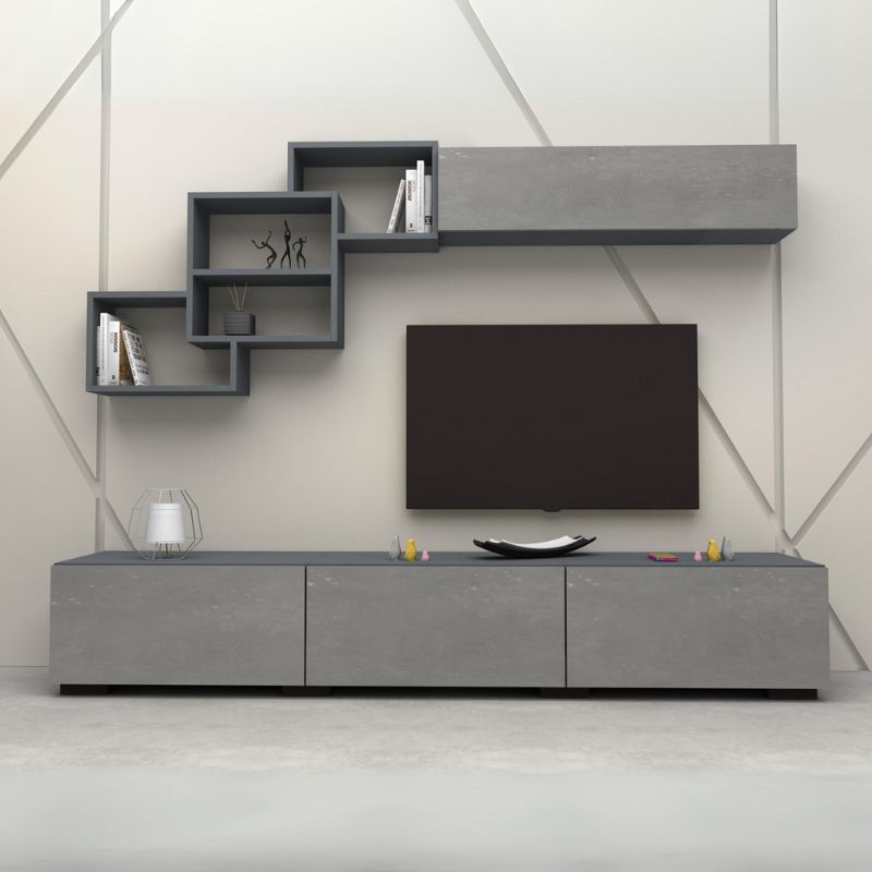 Σύνθεση τηλεόρασης χρώμα ανθρακί - γκρι σκυροδέματος 3