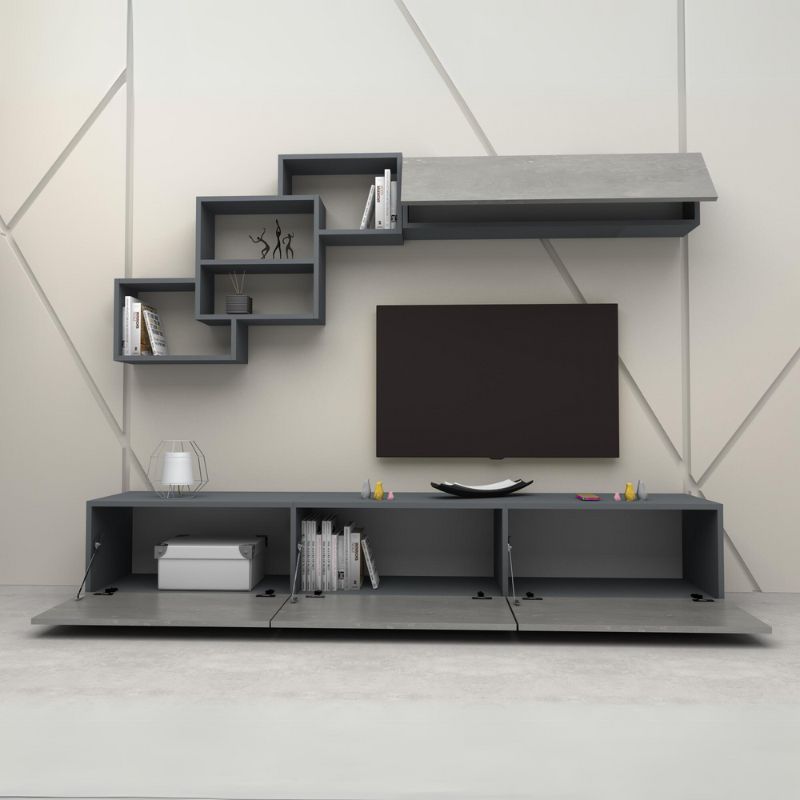 Σύνθεση τηλεόρασης χρώμα ανθρακί - γκρι σκυροδέματος 4