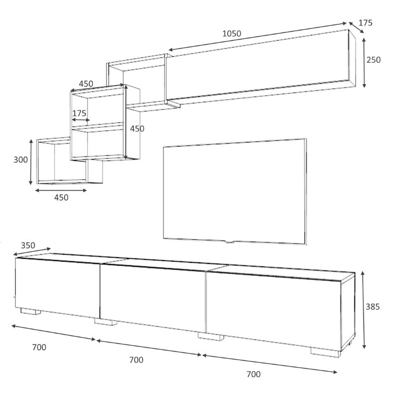 Σύνθεση τηλεόρασης χρώμα ανθρακί - γκρι σκυροδέματος 5