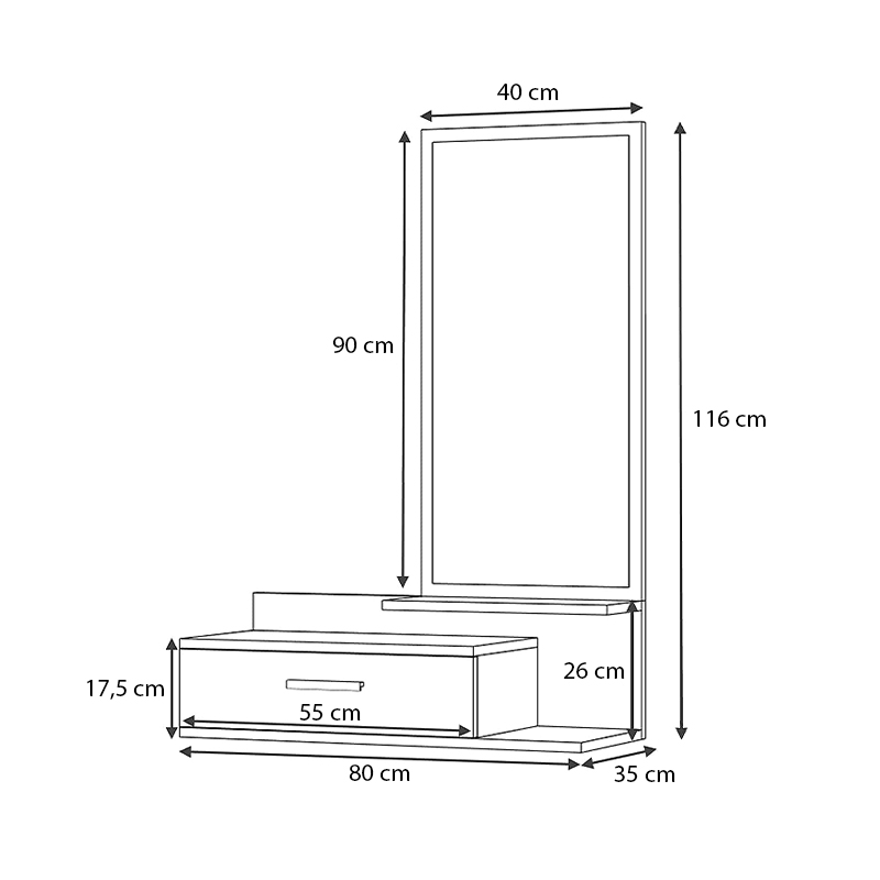 Έπιπλο εισόδου - τουαλέτα με καθρέπτη χρώμα φυσικό οξιάς - λευκό 4