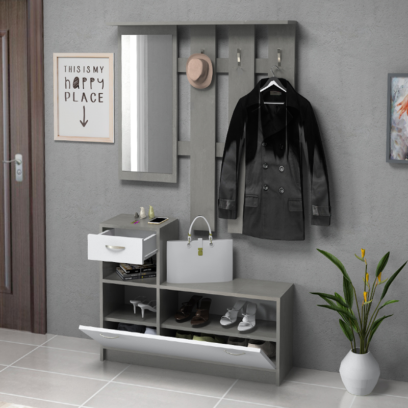 Έπιπλο εισόδου χρώμα γκρι σκυροδέματος - λευκό 2