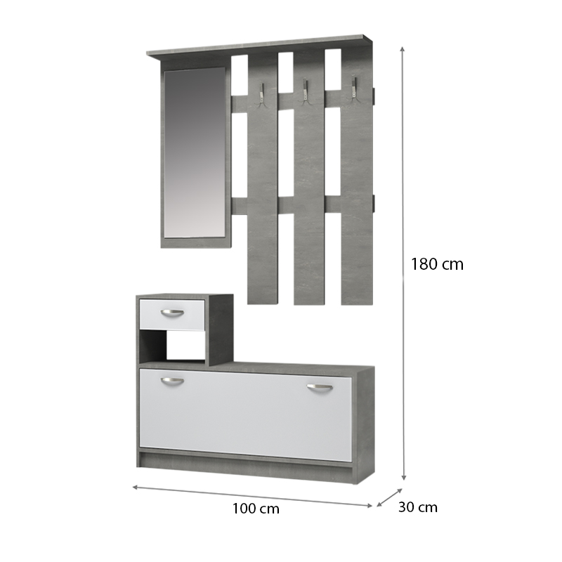 Έπιπλο εισόδου χρώμα γκρι σκυροδέματος - λευκό 4