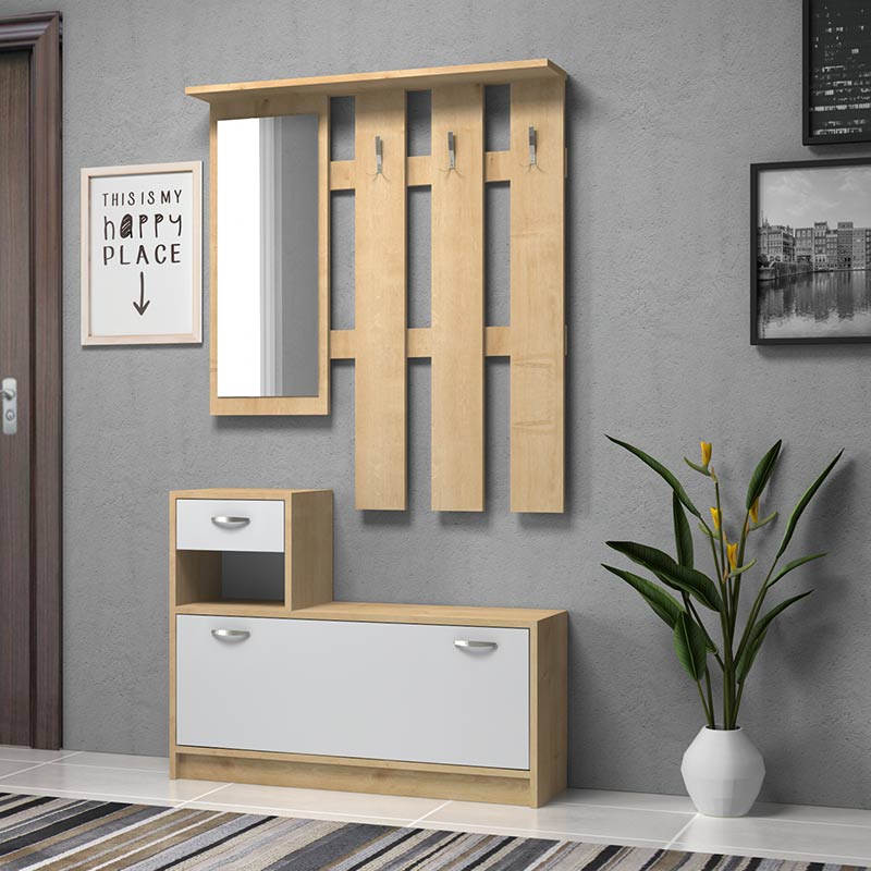 Έπιπλο εισόδου χρώμα φυσικό οξιάς - λευκό