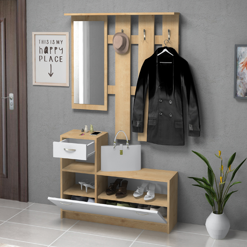 Έπιπλο εισόδου χρώμα φυσικό οξιάς - λευκό 2