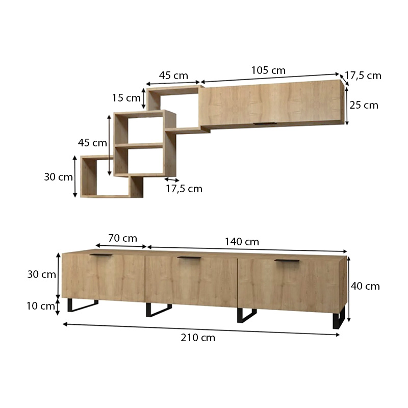 Σύνθεση τηλεόρασης χρώμα φυσικό οξιάς 4
