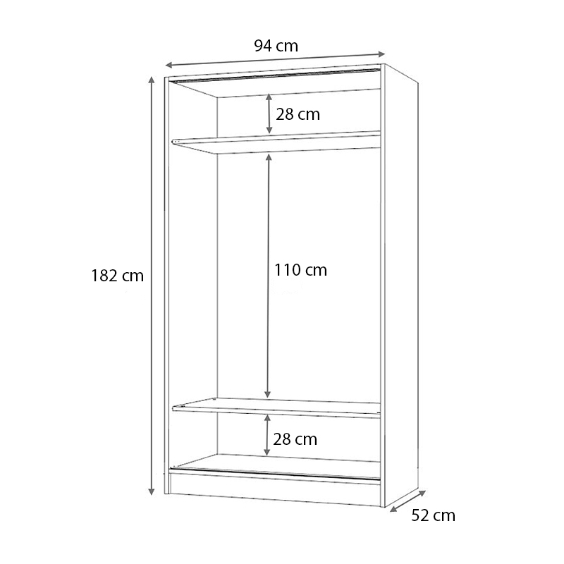 Ντουλάπα ρούχων δίφυλλη συρόμενη χρώμα καρυδί 6