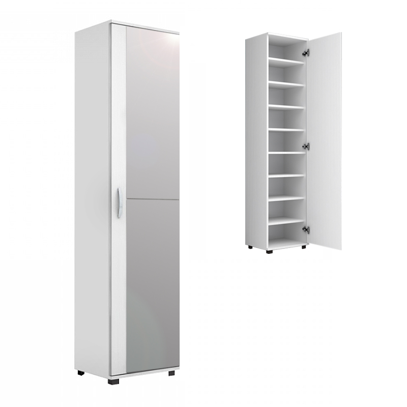 Ντουλάπα ρούχων - παπουτσοθήκη μονόφυλλη με καθρέπτη χρώμα λευκό