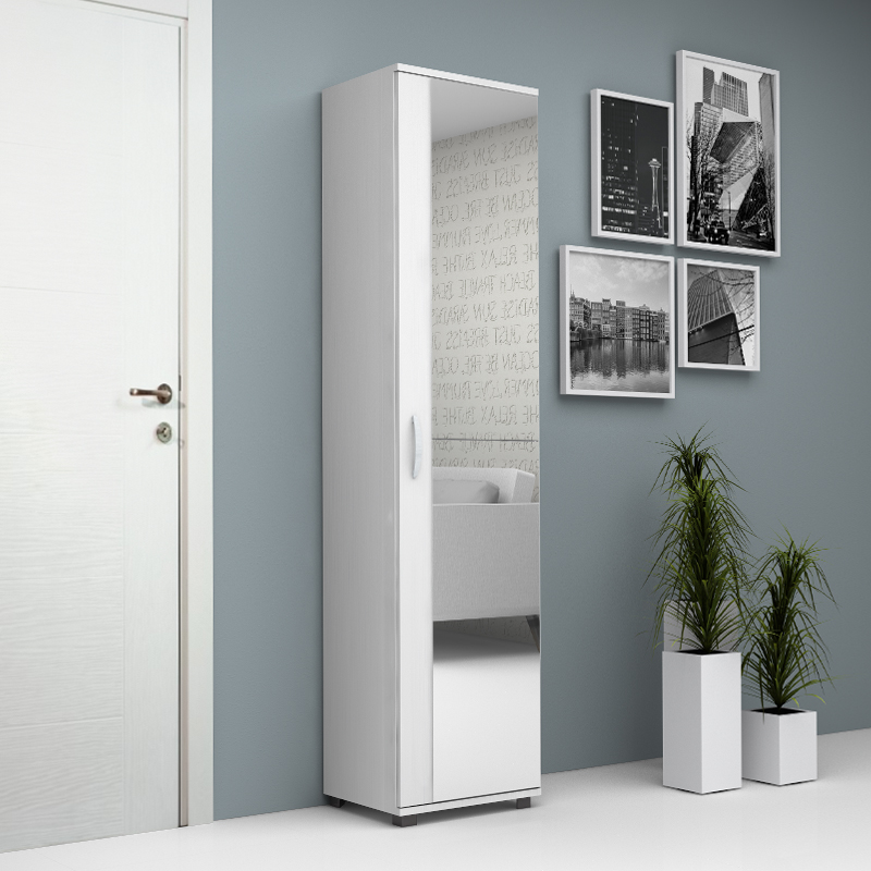 Ντουλάπα ρούχων - παπουτσοθήκη μονόφυλλη με καθρέπτη χρώμα λευκό 3