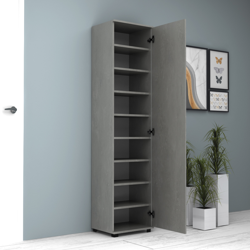 Ντουλάπα ρούχων - παπουτσοθήκη μονόφυλλη με καθρέπτη χρώμα γκρι σκυροδέματος 2