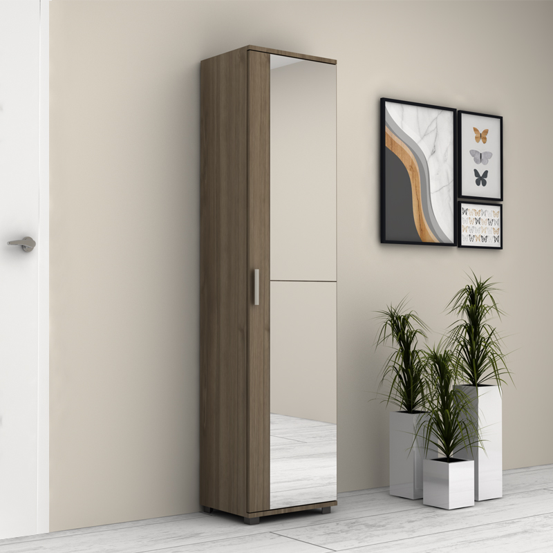 Ντουλάπα ρούχων - παπουτσοθήκη μονόφυλλη με καθρέπτη χρώμα καρυδί 3