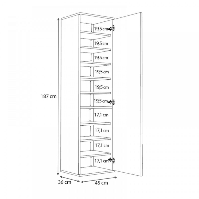 Ντουλάπα ρούχων - παπουτσοθήκη μονόφυλλη με καθρέπτη χρώμα καρυδί 7