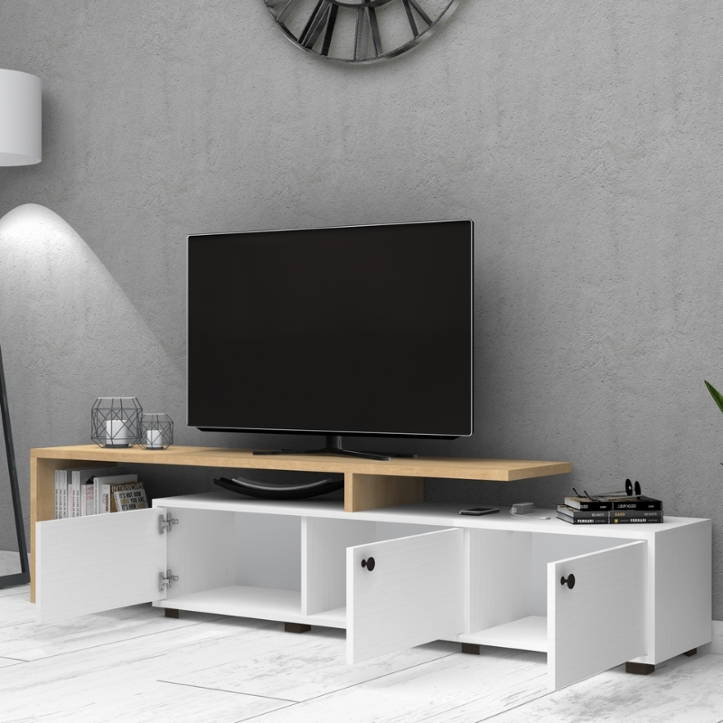 Έπιπλο τηλεόρασης χρώμα λευκό - φυσικό οξιάς 197,5x35x46cm. 3