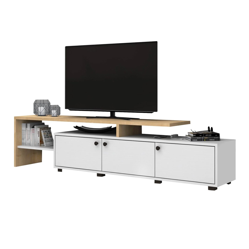 Έπιπλο τηλεόρασης χρώμα λευκό - φυσικό οξιάς 197,5x35x46cm. 4