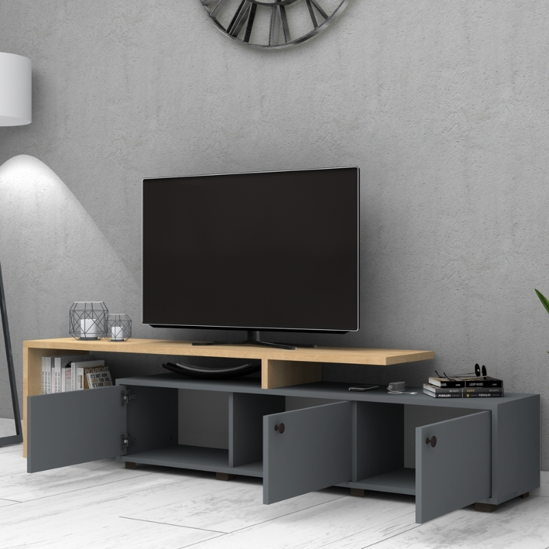 Έπιπλο τηλεόρασης χρώμα ανθρακί - φυσικό οξιάς 197,5x35x46cm. 3