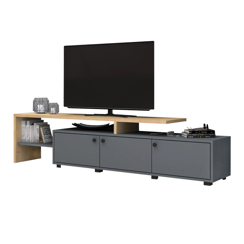 Έπιπλο τηλεόρασης χρώμα ανθρακί - φυσικό οξιάς 197,5x35x46cm. 4