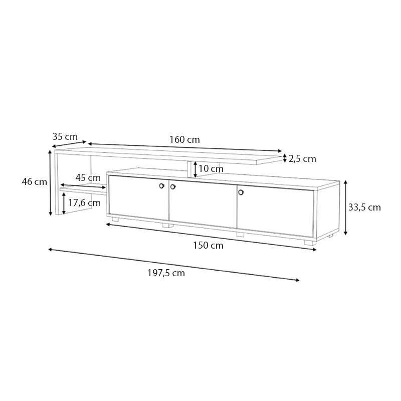 Έπιπλο τηλεόρασης χρώμα ανθρακί - φυσικό οξιάς 197,5x35x46cm. 5