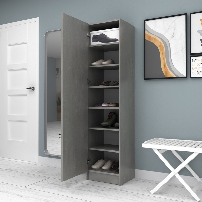 Ντουλάπα ρούχων - παπουτσοθήκη μονόφυλλη χρώμα γκρι σκυροδέματος 3