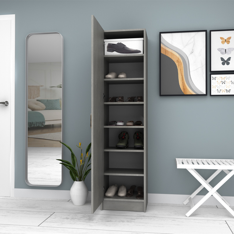 Ντουλάπα ρούχων - παπουτσοθήκη μονόφυλλη χρώμα γκρι σκυροδέματος 4