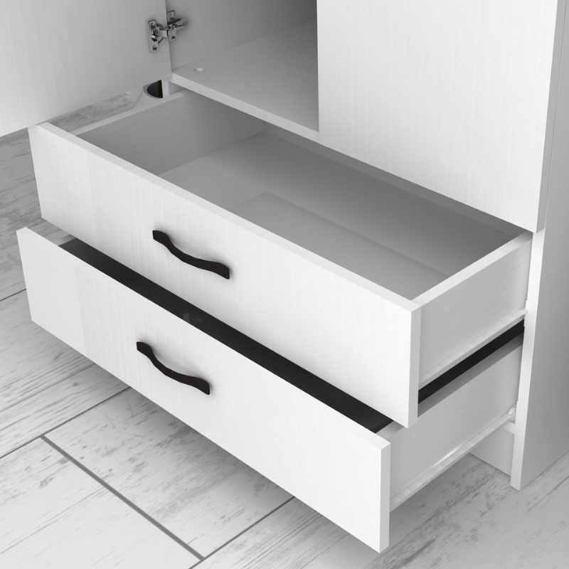 Ντουλάπα ρούχων δίφυλλη με συρτάρια χρώμα λευκό 5