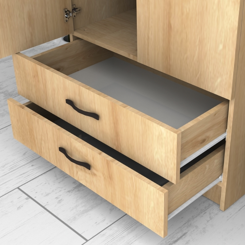 Ντουλάπα ρούχων δίφυλλη με συρτάρια χρώμα φυσικό οξιάς 5