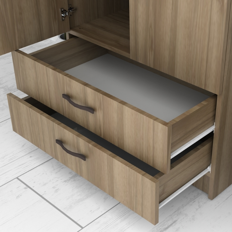 Ντουλάπα ρούχων δίφυλλη με συρτάρια χρώμα καρυδί 5