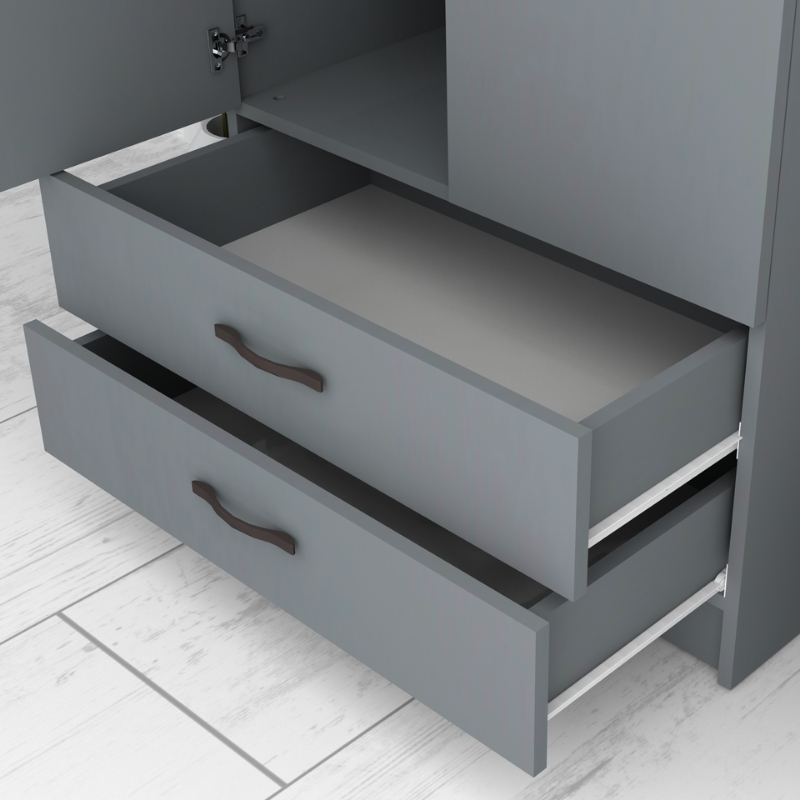 Ντουλάπα ρούχων δίφυλλη με συρτάρια χρώμα ανθρακί 5