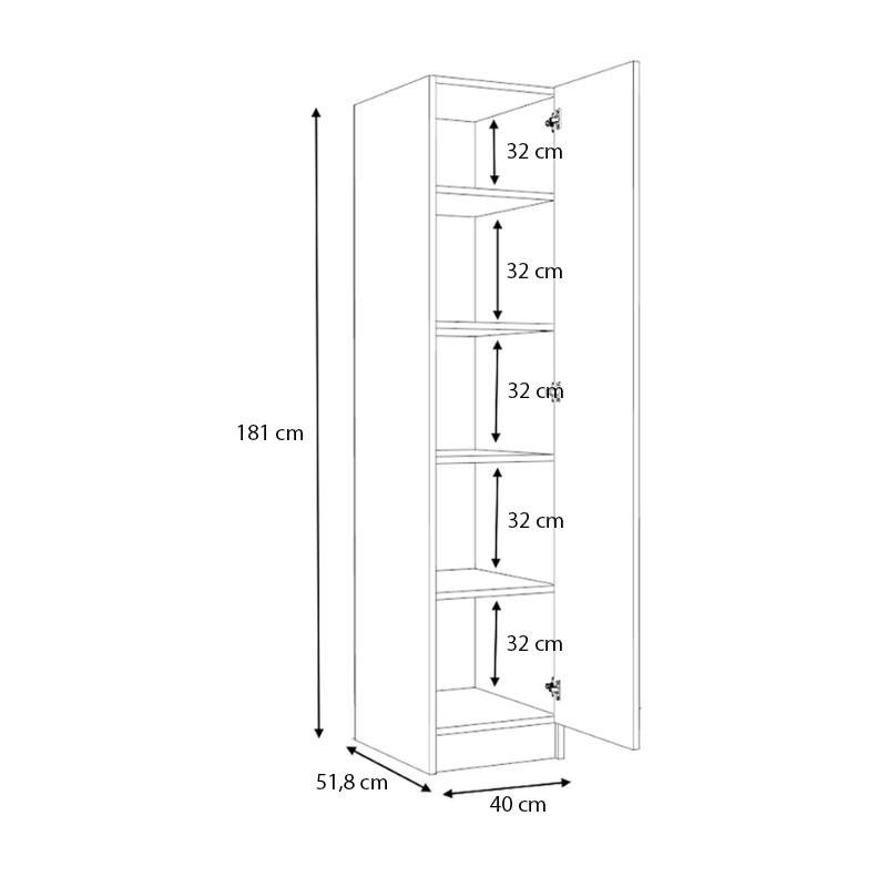 Ντουλάπα ρούχων μονόφυλλη χρώμα φυσικό οξιάς 5