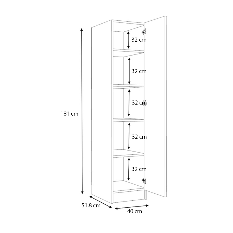 Ντουλάπα ρούχων μονόφυλλη χρώμα καρυδί 5