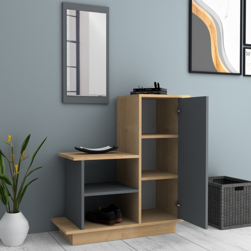 Έπιπλο εισόδου χρώμα φυσικό οξιάς - ανθρακί 2