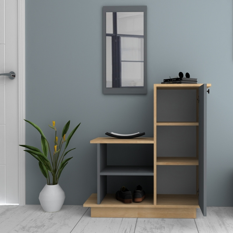 Έπιπλο εισόδου χρώμα φυσικό οξιάς - ανθρακί 3