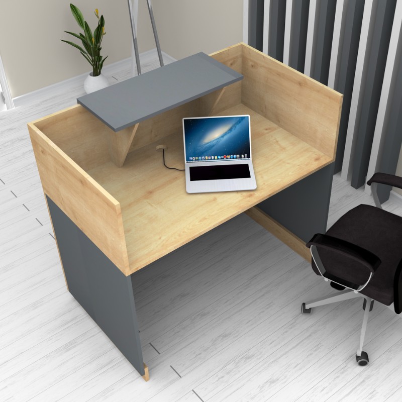 Γραφείο υποδοχής - reception χρώμα φυσικό οξιάς - ανθρακί 2