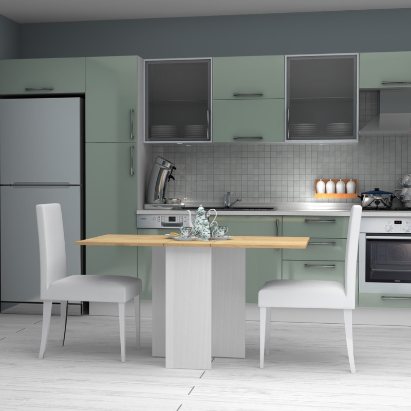 Τραπέζι επεκτεινόμενο χρώμα λευκό - φυσικό οξιάς 28(56+56)x77x75εκ. 3