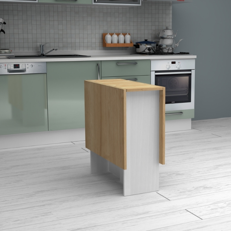 Τραπέζι επεκτεινόμενο χρώμα λευκό - φυσικό οξιάς 28(56+56)x77x75εκ. 4