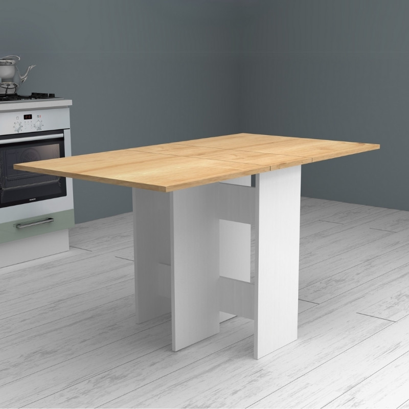 Τραπέζι επεκτεινόμενο χρώμα λευκό - φυσικό οξιάς 28(56+56)x77x75εκ. 7