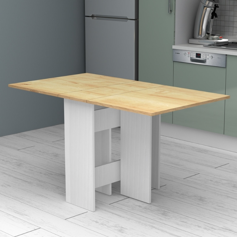 Τραπέζι επεκτεινόμενο χρώμα λευκό - φυσικό οξιάς 28(56+56)x77x75εκ. 8
