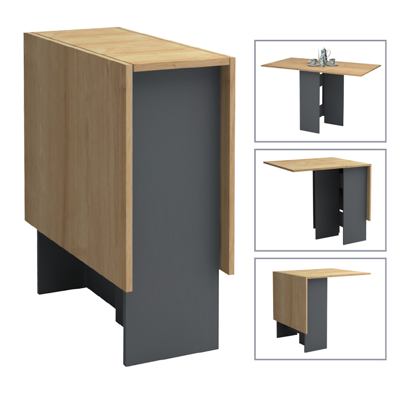 Τραπέζι επεκτεινόμενο χρώμα ανθρακί - φυσικό οξιάς 28(56+56)x77x75εκ.