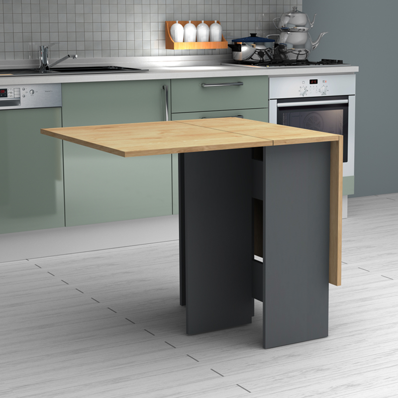 Τραπέζι επεκτεινόμενο χρώμα ανθρακί - φυσικό οξιάς 28(56+56)x77x75εκ. 5