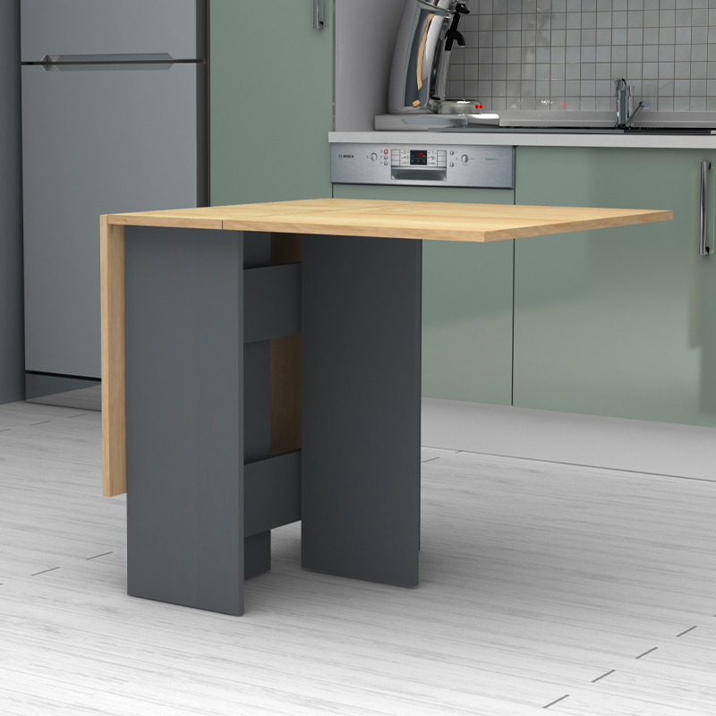 Τραπέζι επεκτεινόμενο χρώμα ανθρακί - φυσικό οξιάς 28(56+56)x77x75εκ. 7