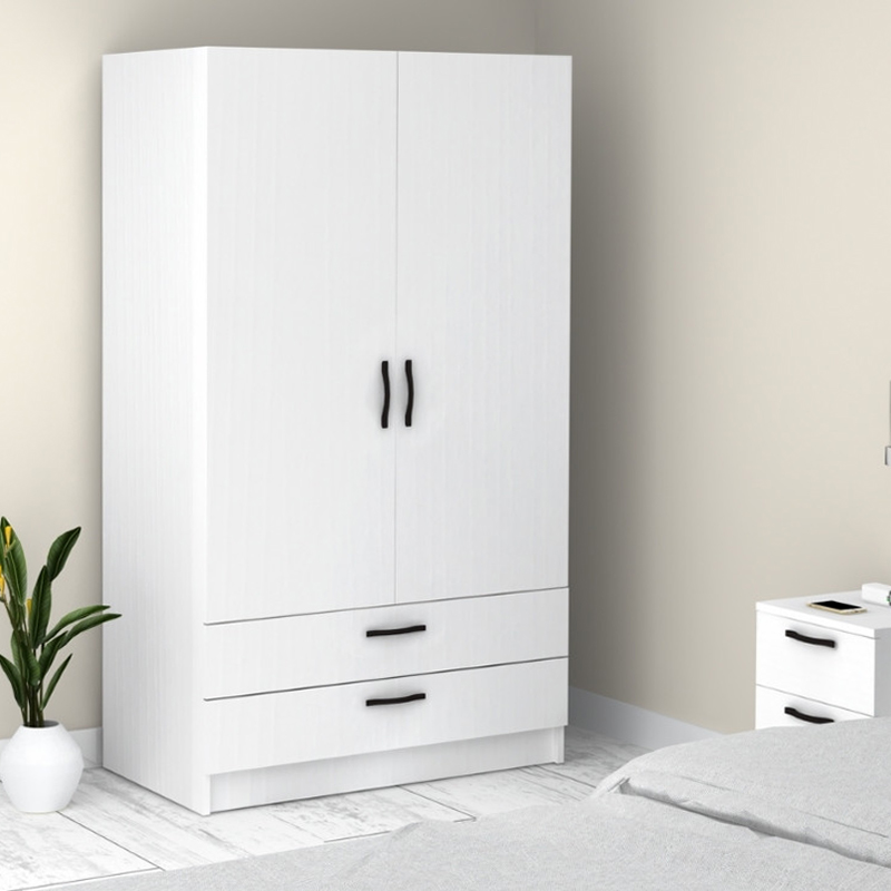 Ντουλάπα ρούχων δίφυλλη με συρτάρια χρώμα λευκό 3