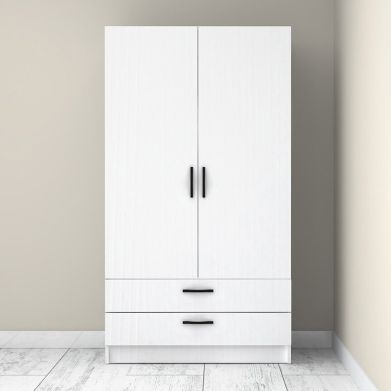 Ντουλάπα ρούχων δίφυλλη με συρτάρια χρώμα λευκό 4