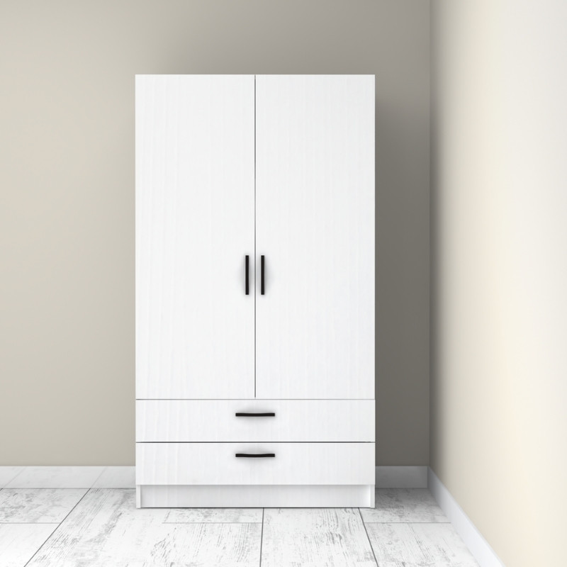 Ντουλάπα ρούχων δίφυλλη με συρτάρια χρώμα λευκό 6