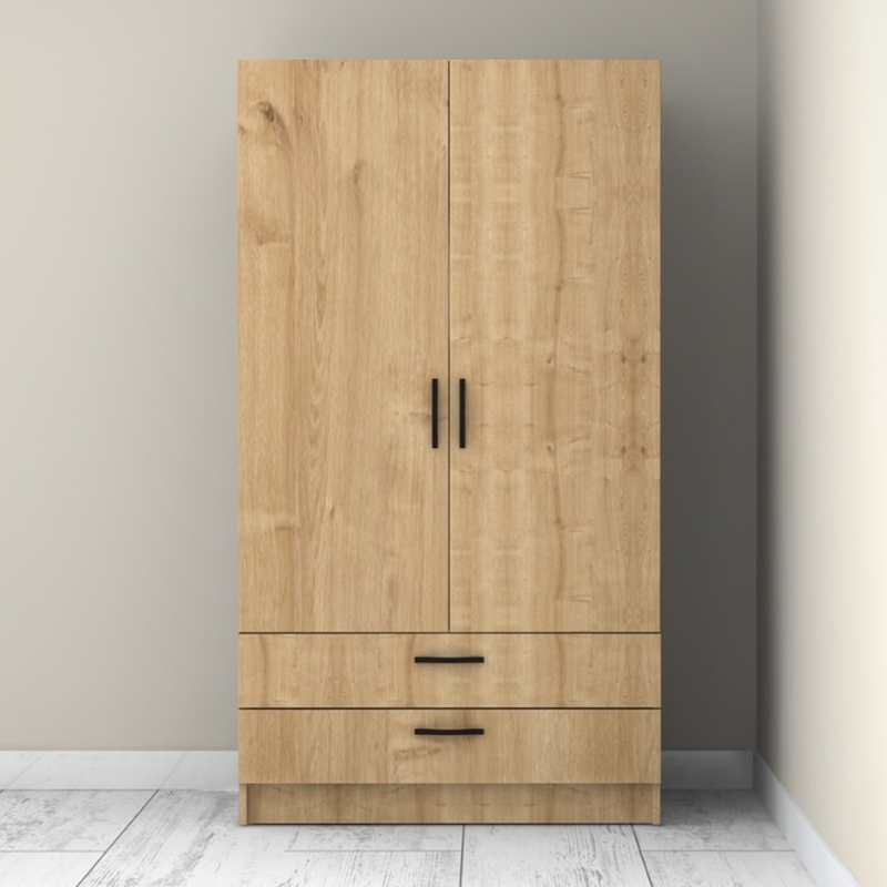 Ντουλάπα ρούχων δίφυλλη με συρτάρια χρώμα φυσικό οξιάς 4