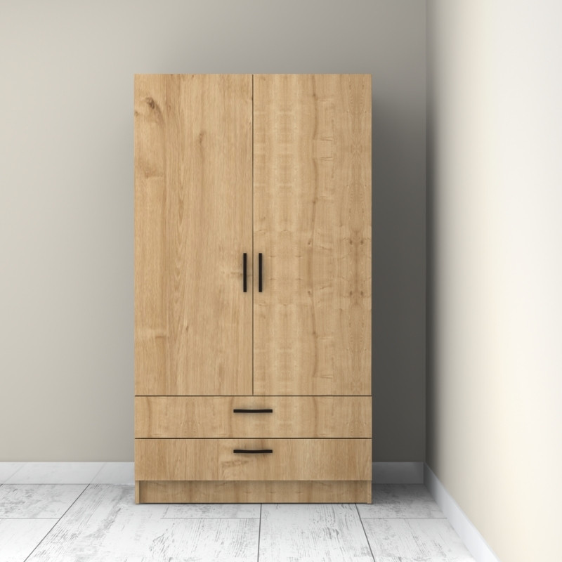 Ντουλάπα ρούχων δίφυλλη με συρτάρια χρώμα φυσικό οξιάς 6