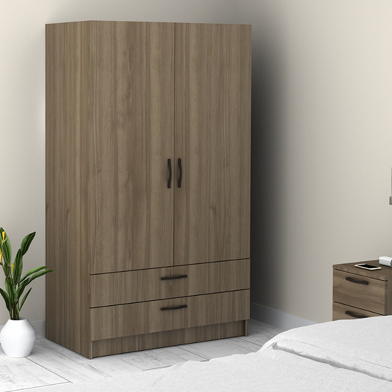 Ντουλάπα ρούχων δίφυλλη με συρτάρια χρώμα καρυδί 3