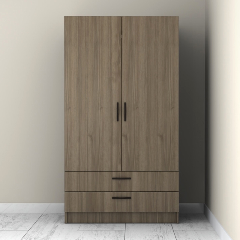 Ντουλάπα ρούχων δίφυλλη με συρτάρια χρώμα καρυδί 4