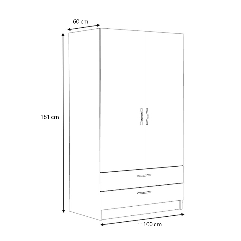 Ντουλάπα ρούχων δίφυλλη με συρτάρια χρώμα καρυδί 5