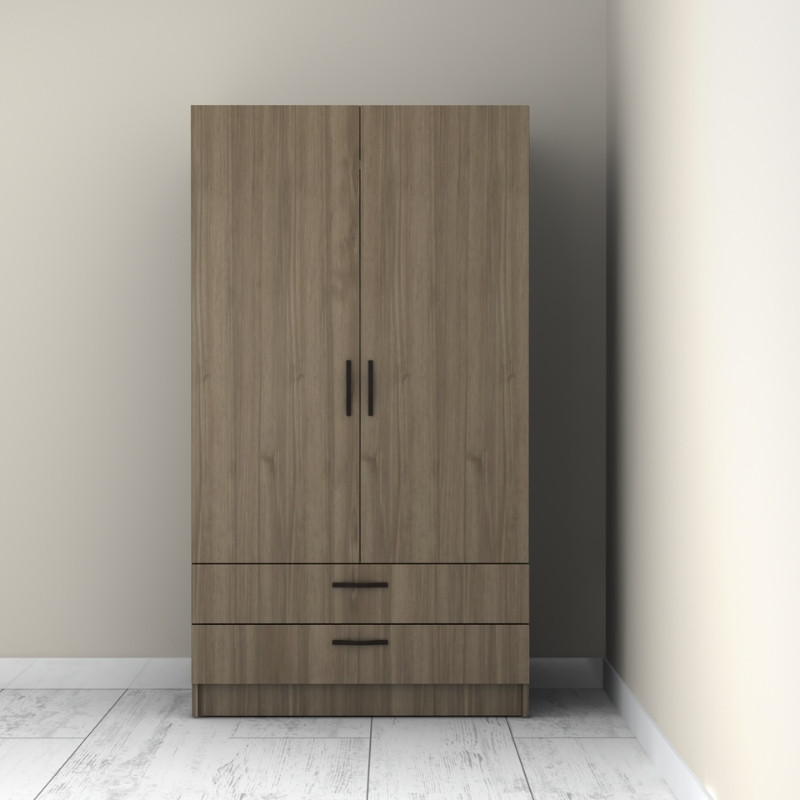 Ντουλάπα ρούχων δίφυλλη με συρτάρια χρώμα καρυδί 6